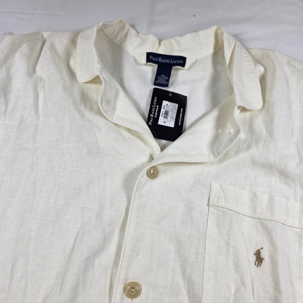 Polo Ralph Lauren Mens XL White Linen Cotton Pajama Set NWT Short Sleeve Lounger